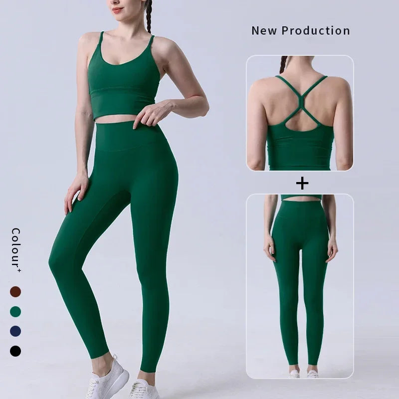 2 Piece Yoga Clothes Women's Tracksuit Athletic Wear Pilates Fitness Suit Gym Workout Push Up Clothes Sports Bra Leggings Suit👚