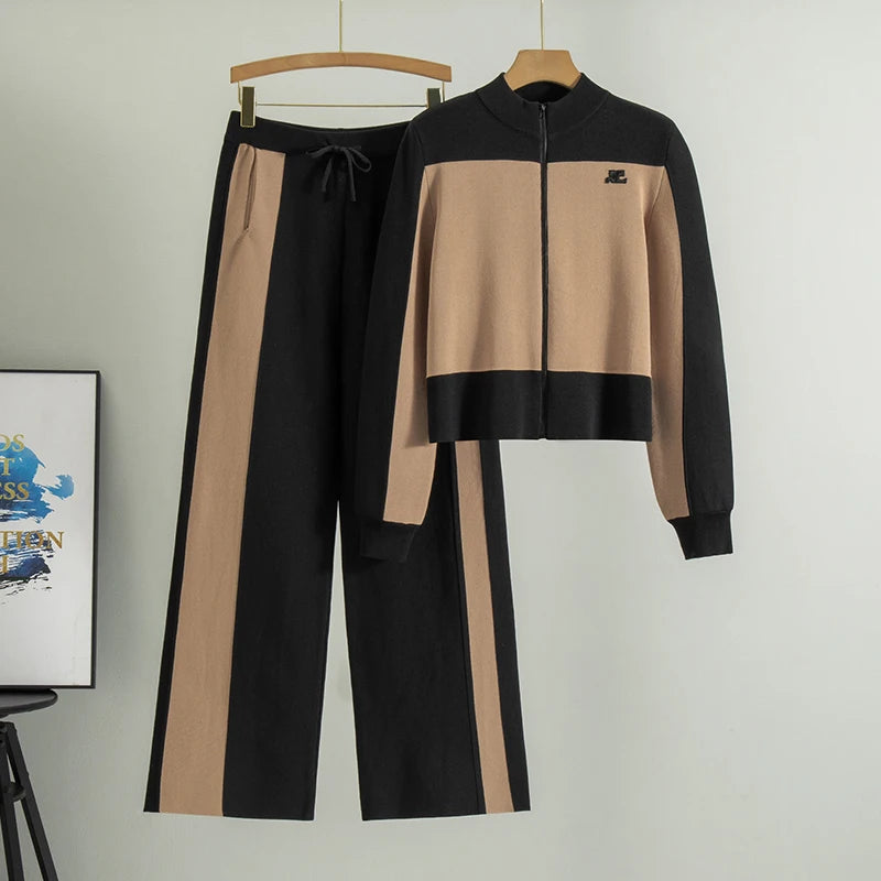 Casual Knitted Sportswear Set for Women Faionable Small Size Two-Piece Spring Autumn 2025 Trendy Ensemble