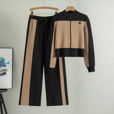 Casual Knitted Sportswear Set for Women Faionable Small Size Two-Piece Spring Autumn 2025 Trendy Ensemble