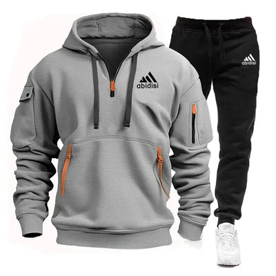 Men's set 2025 New sporty and casual jogging set, outdoor hoodie + black sport pants 2-piece fashionable sportswear