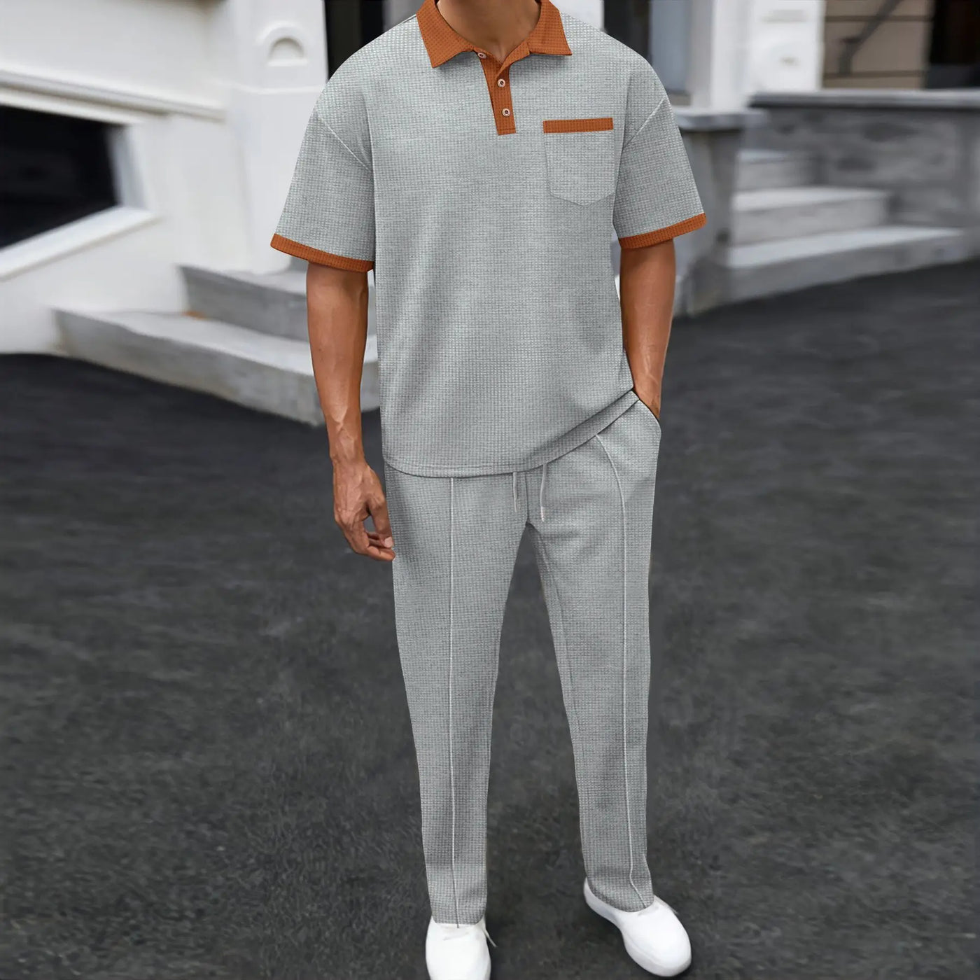 Men's Two-piece Sportswear Short-sleeved T-shirt and Long Pants set Casual Business Sportswear Summer 2025 Fashion Two-piece Set