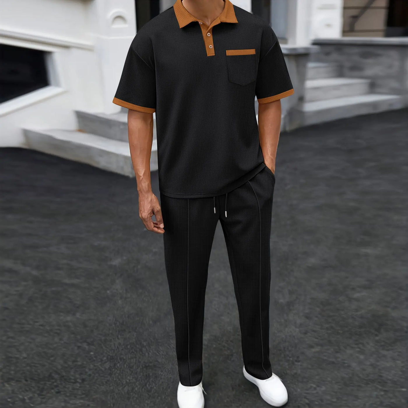 Men's Two-piece Sportswear Short-sleeved T-shirt and Long Pants set Casual Business Sportswear Summer 2025 Fashion Two-piece Set