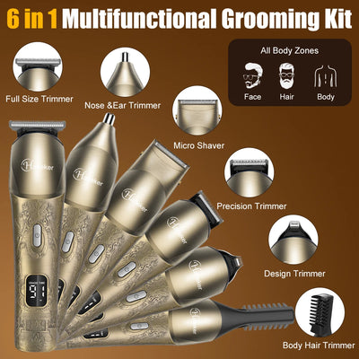 Hatteker 6-in-1 Professional Hair Clippers Hair Cut Machine for Men Electric Shaver Beard Trimmers Machine Cordless IPX7 Washing