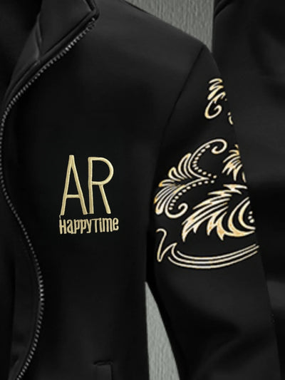 Men's Casual Sportswear Sets Spring Autumn Stand Collar Embroidery Jacket + Elastic Waist Pants Set Men Two-piece Tracksuit Sets