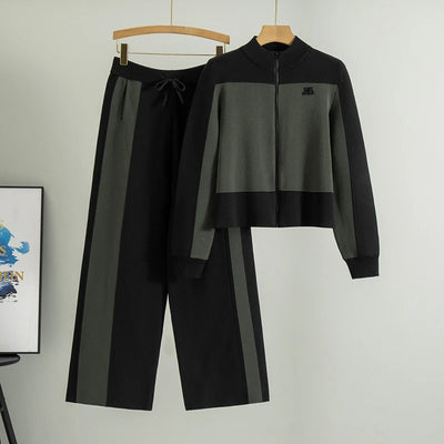 Casual Knitted Sportswear Set for Women Faionable Small Size Two-Piece Spring Autumn 2025 Trendy Ensemble