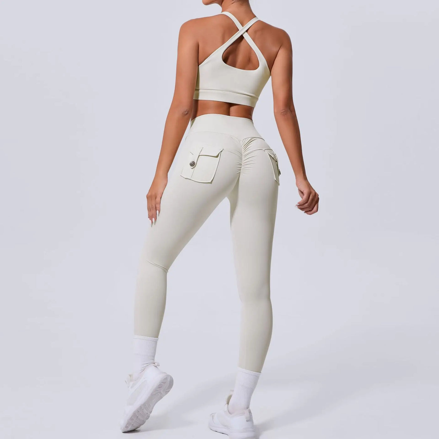 New Yoga Set Women Tracksuit Workout Pocket Legging Athletic Suit Gym Push Up Legging Fitness Bra Sports Wear Active Wear