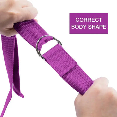 GearKulture Mat Strap Elastic Bands showing hands holding a purple ballet strap with a ring, promoting correct body shape.