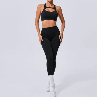 New Yoga Set Women Tracksuit Workout Pocket Legging Athletic Suit Gym Push Up Legging Fitness Bra Sports Wear Active Wear