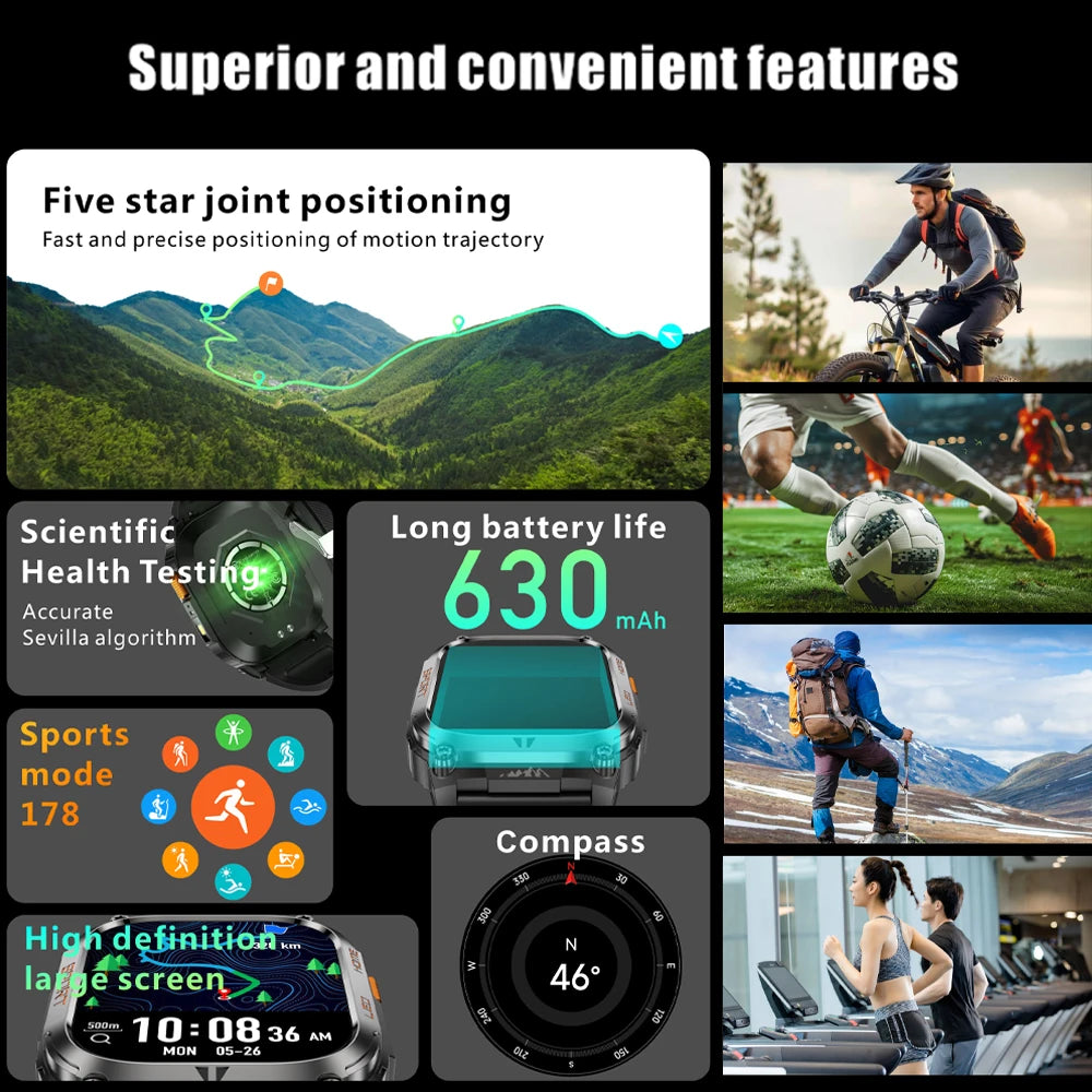 2025 Smart Watch for Men BT Call 2.01" Smartwatch Android iOS Fitness Tracker with Flashlight/Compass/Heart Rate/Sleep Monitor