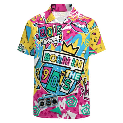 Men's 2 Pieces 80S 90S Outfit Retro 90S Shirts and Shorts Set Vintage Active Tracksuits Outfits with Hat Halloween Carnival Suit