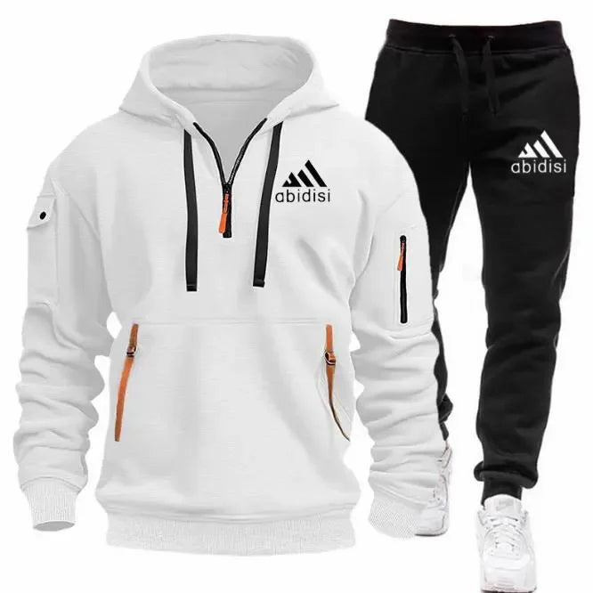 Men's set 2025 New sporty and casual jogging set, outdoor hoodie + black sport pants 2-piece fashionable sportswear