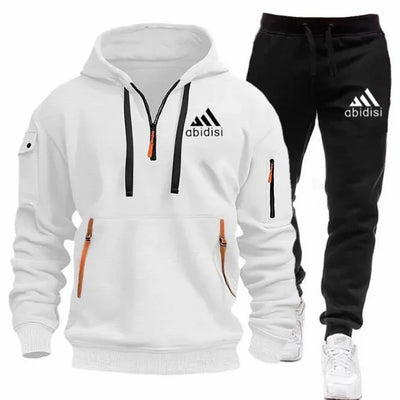 Men's set 2025 New sporty and casual jogging set, outdoor hoodie + black sport pants 2-piece fashionable sportswear