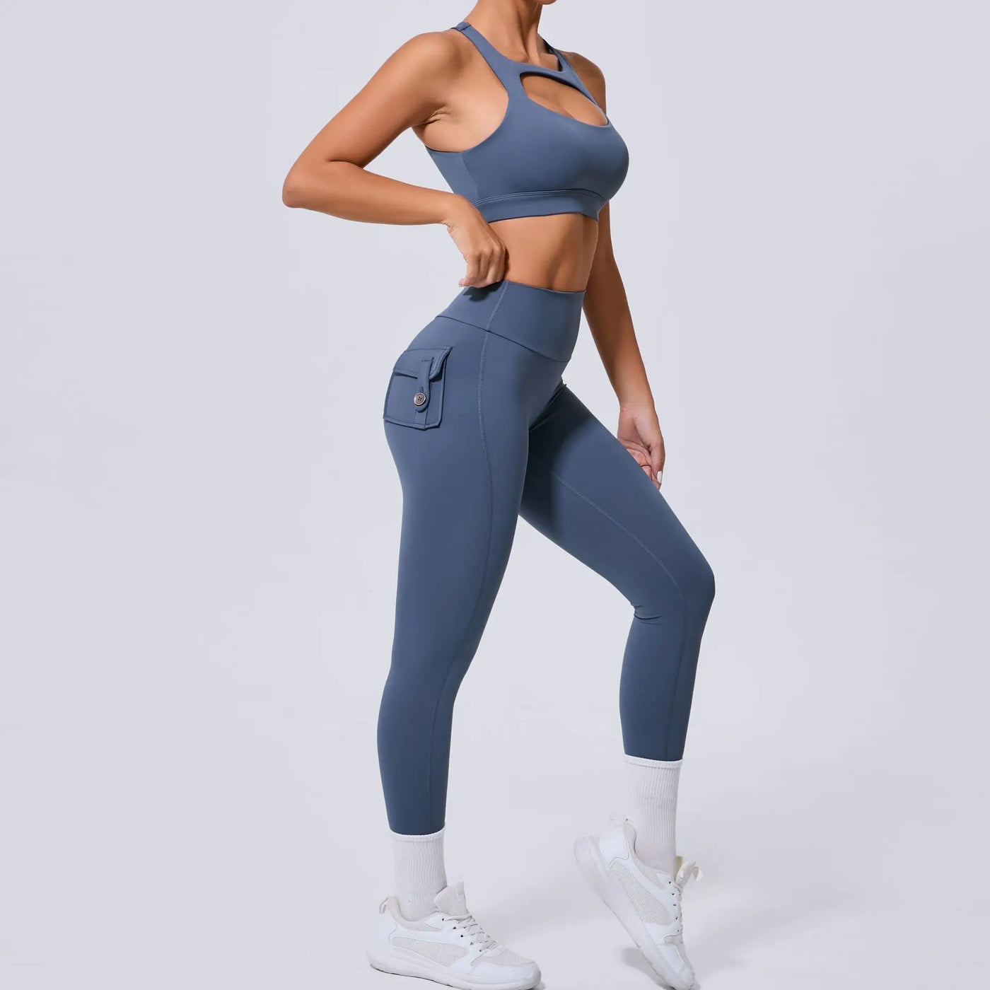 New Yoga Set Women Tracksuit Workout Pocket Legging Athletic Suit Gym Push Up Legging Fitness Bra Sports Wear Active Wear