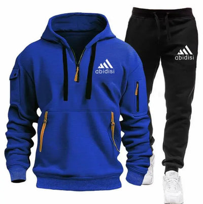 Men's set 2025 New sporty and casual jogging set, outdoor hoodie + black sport pants 2-piece fashionable sportswear