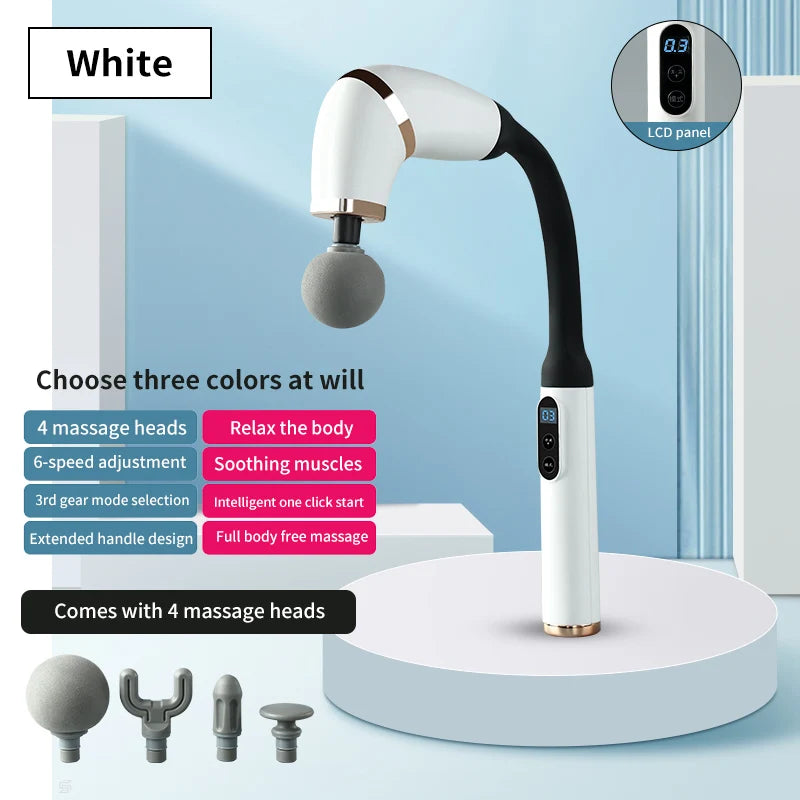 Massage Gun with Upgraded Extended Handle U-Shaped Back Massager Deep Tissue with 4 Massage Heads Fascia Gun Muscle Relaxation