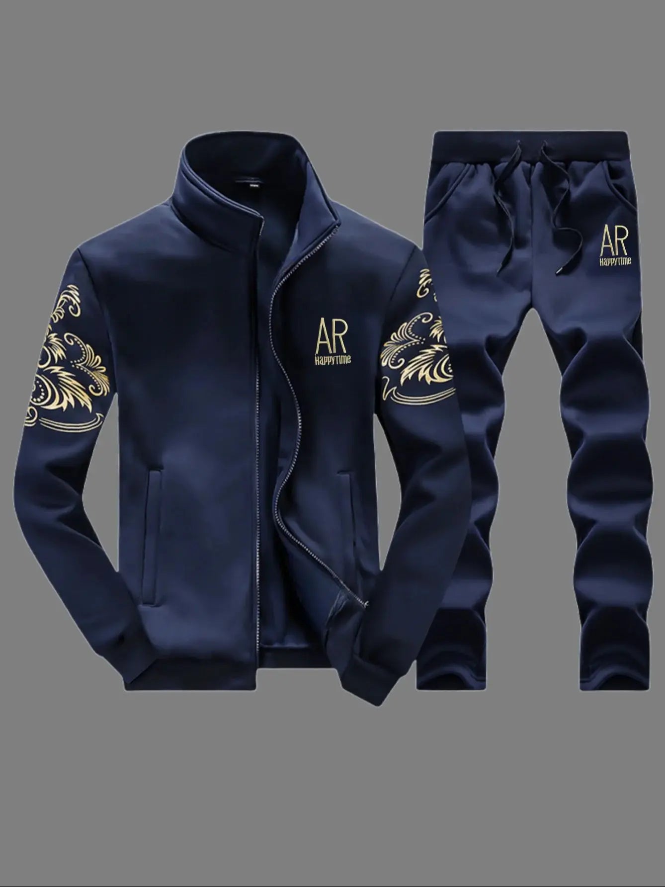 Men's Casual Sportswear Sets Spring Autumn Stand Collar Embroidery Jacket + Elastic Waist Pants Set Men Two-piece Tracksuit Sets