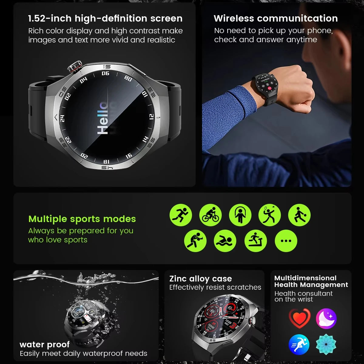 2025 New Smart Watch S5 Men's Outdoor Sports 100+Sport Modes IP68 Waterproof Watches AMOELD HD Screen Smartwatch Android IOS