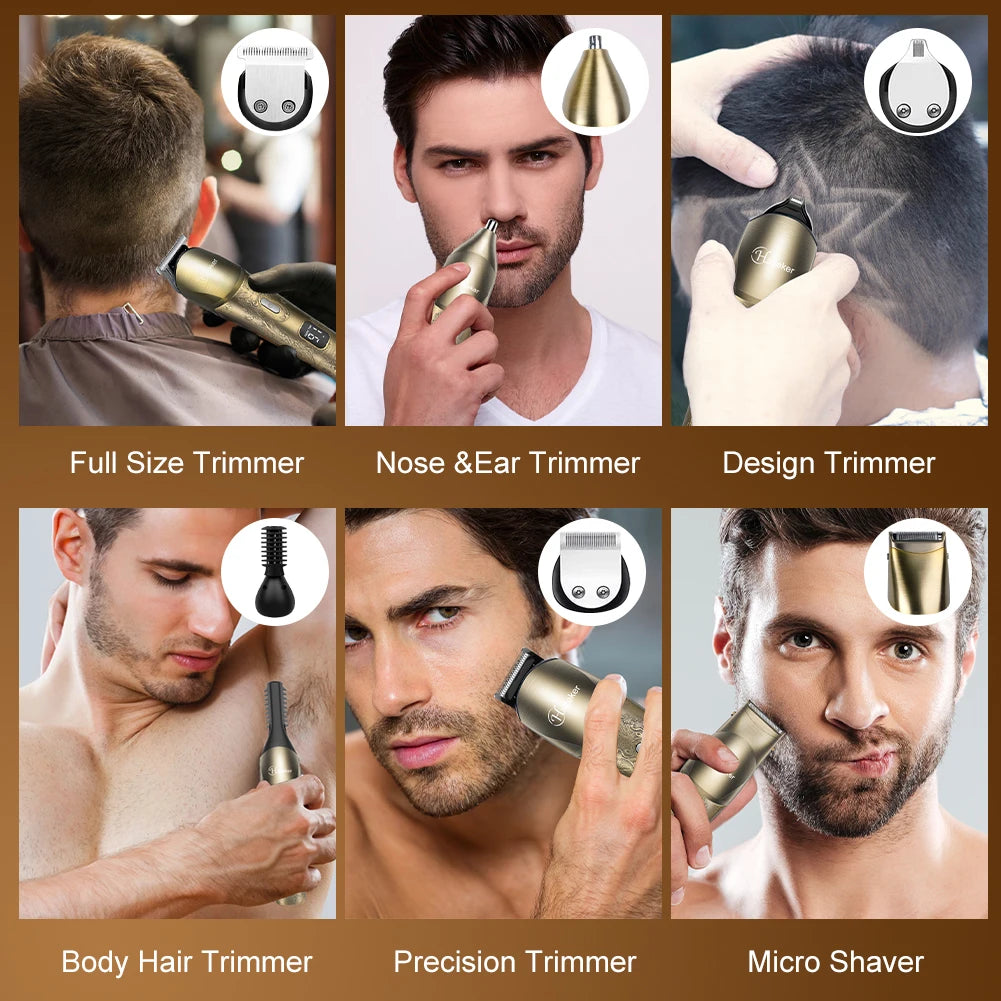 Hatteker 6-in-1 Professional Hair Clippers Hair Cut Machine for Men Electric Shaver Beard Trimmers Machine Cordless IPX7 Washing