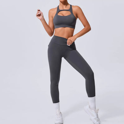 New Yoga Set Women Tracksuit Workout Pocket Legging Athletic Suit Gym Push Up Legging Fitness Bra Sports Wear Active Wear