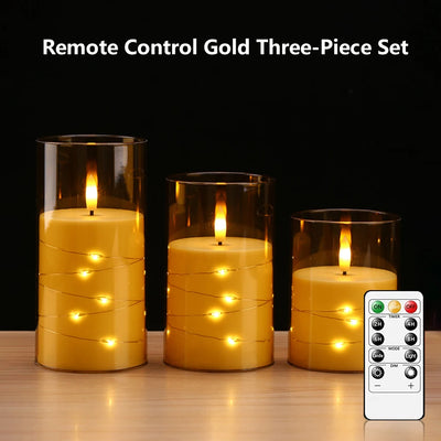 Flameless LED Candles with Embedded Star String Battery Operated Flickering Pillar Candle Light with Remote and Timer Home Decor