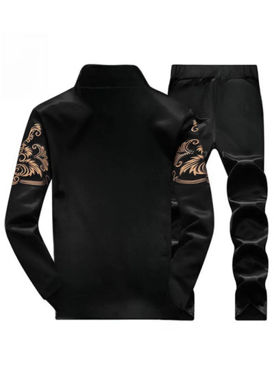 Men's Casual Sportswear Sets Spring Autumn Stand Collar Embroidery Jacket + Elastic Waist Pants Set Men Two-piece Tracksuit Sets