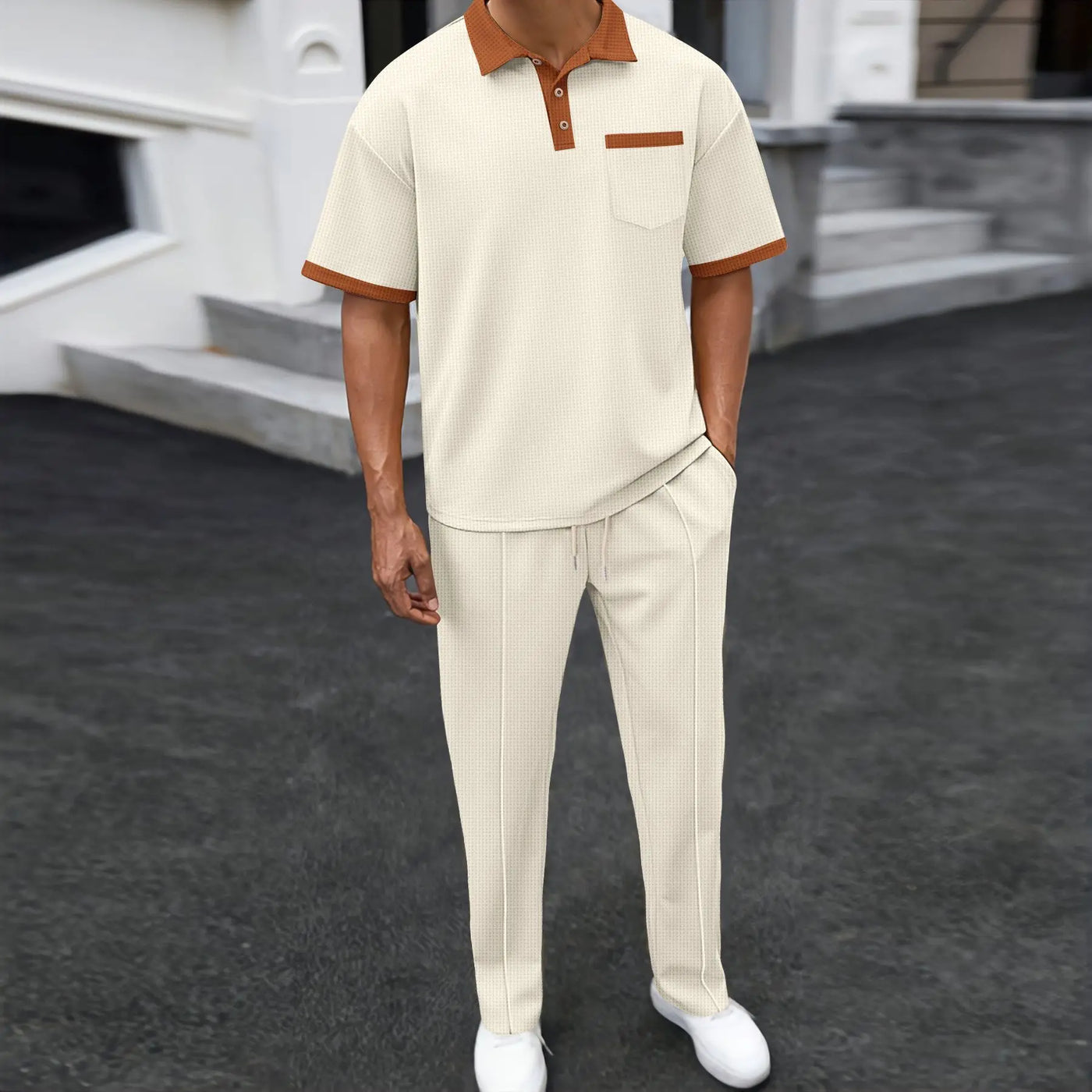 Men's Two-piece Sportswear Short-sleeved T-shirt and Long Pants set Casual Business Sportswear Summer 2025 Fashion Two-piece Set
