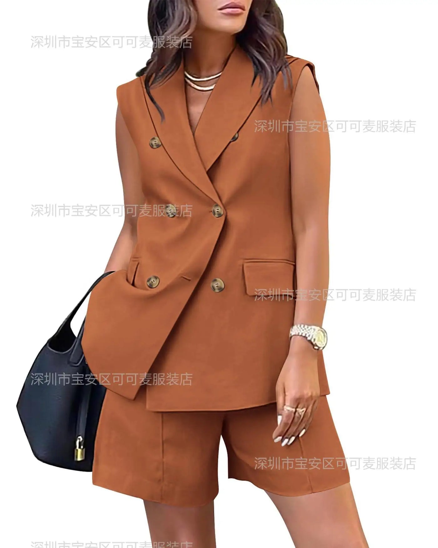 Pant Set Women Two Piece Sets Matching Sets Sleeveless Short Sets Coats Wide Leg Short Pants High Waist Y2k Streetwear Work