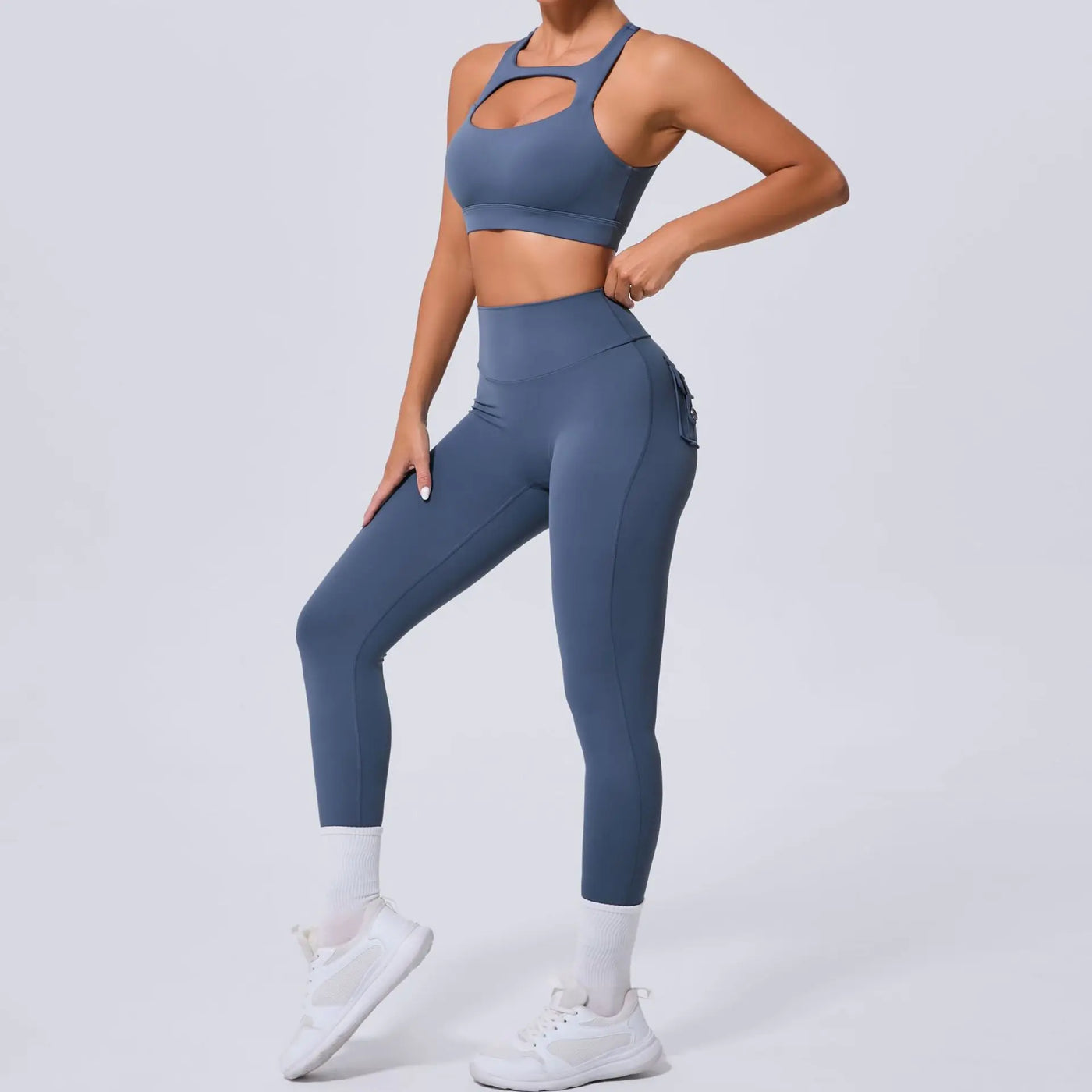 New Yoga Set Women Tracksuit Workout Pocket Legging Athletic Suit Gym Push Up Legging Fitness Bra Sports Wear Active Wear