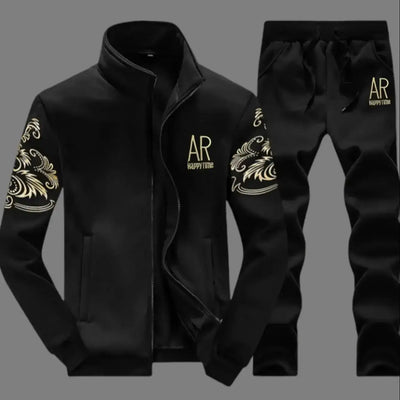 Men's Casual Sportswear Sets Spring Autumn Stand Collar Embroidery Jacket + Elastic Waist Pants Set Men Two-piece Tracksuit Sets