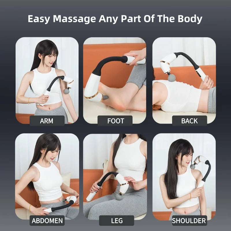 Massage Gun with Upgraded Extended Handle U-Shaped Back Massager Deep Tissue with 4 Massage Heads Fascia Gun Muscle Relaxation