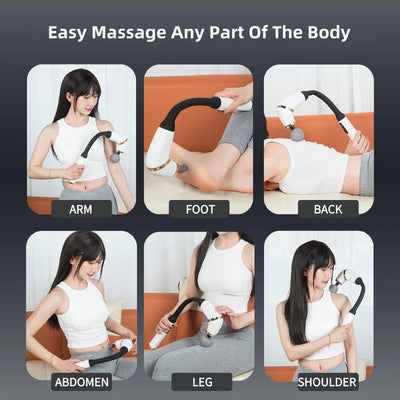 Massage Gun with Upgraded Extended Handle U-Shaped Back Massager Deep Tissue with 4 Massage Heads Fascia Gun Muscle Relaxation