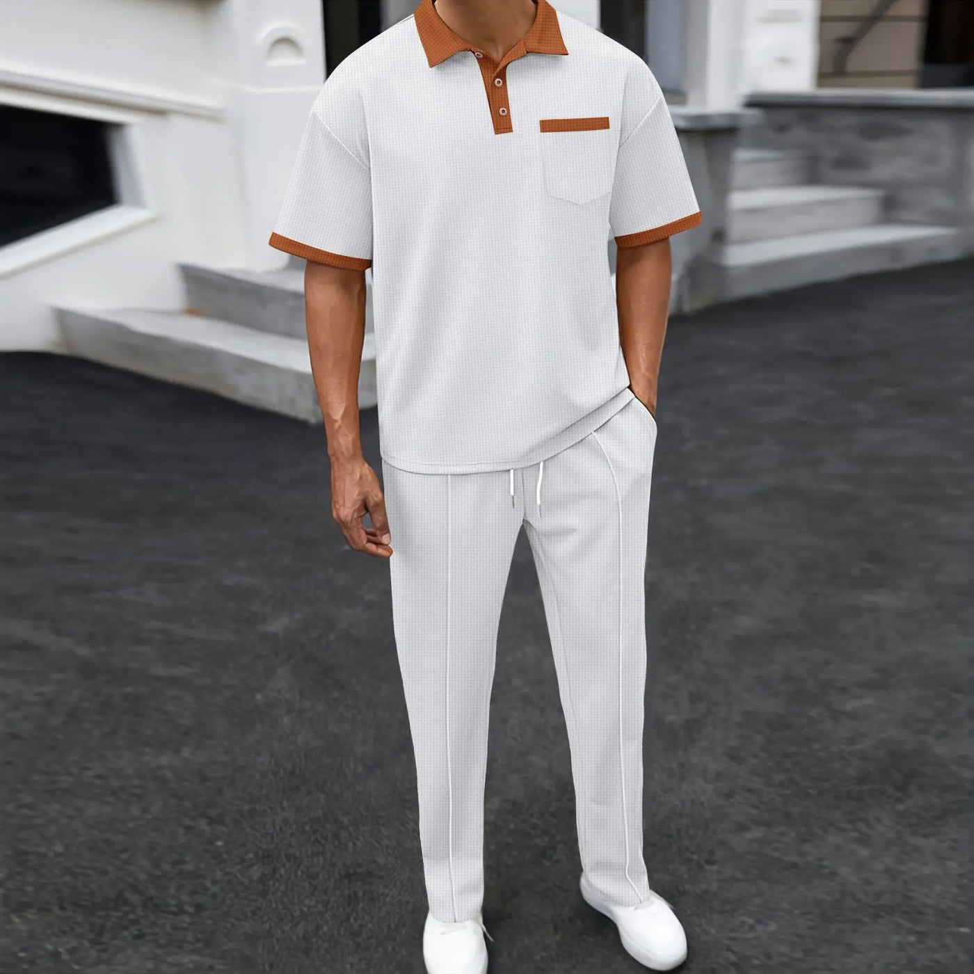 Men's Two-piece Sportswear Short-sleeved T-shirt and Long Pants set Casual Business Sportswear Summer 2025 Fashion Two-piece Set