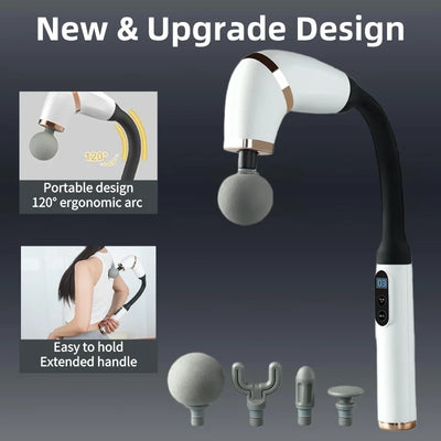 Massage Gun with Upgraded Extended Handle U-Shaped Back Massager Deep Tissue with 4 Massage Heads Fascia Gun Muscle Relaxation