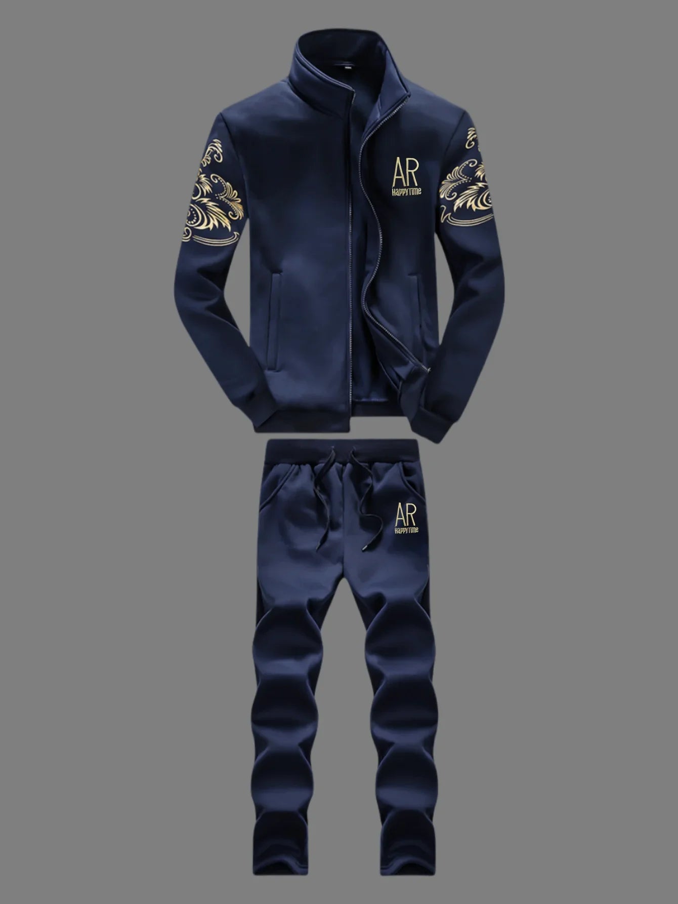 Men's Casual Sportswear Sets Spring Autumn Stand Collar Embroidery Jacket + Elastic Waist Pants Set Men Two-piece Tracksuit Sets