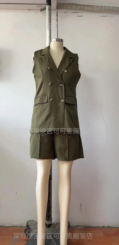 Pant Set Women Two Piece Sets Matching Sets Sleeveless Short Sets Coats Wide Leg Short Pants High Waist Y2k Streetwear Work