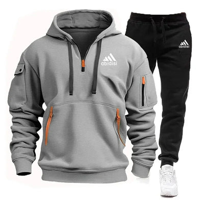 Men's set 2025 New sporty and casual jogging set, outdoor hoodie + black sport pants 2-piece fashionable sportswear
